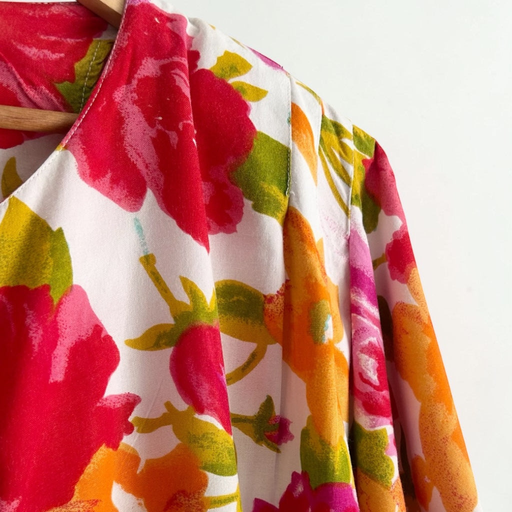 80s Multicolored Floral Short Sleeve Shirt • 100% Viscose • Plus Size