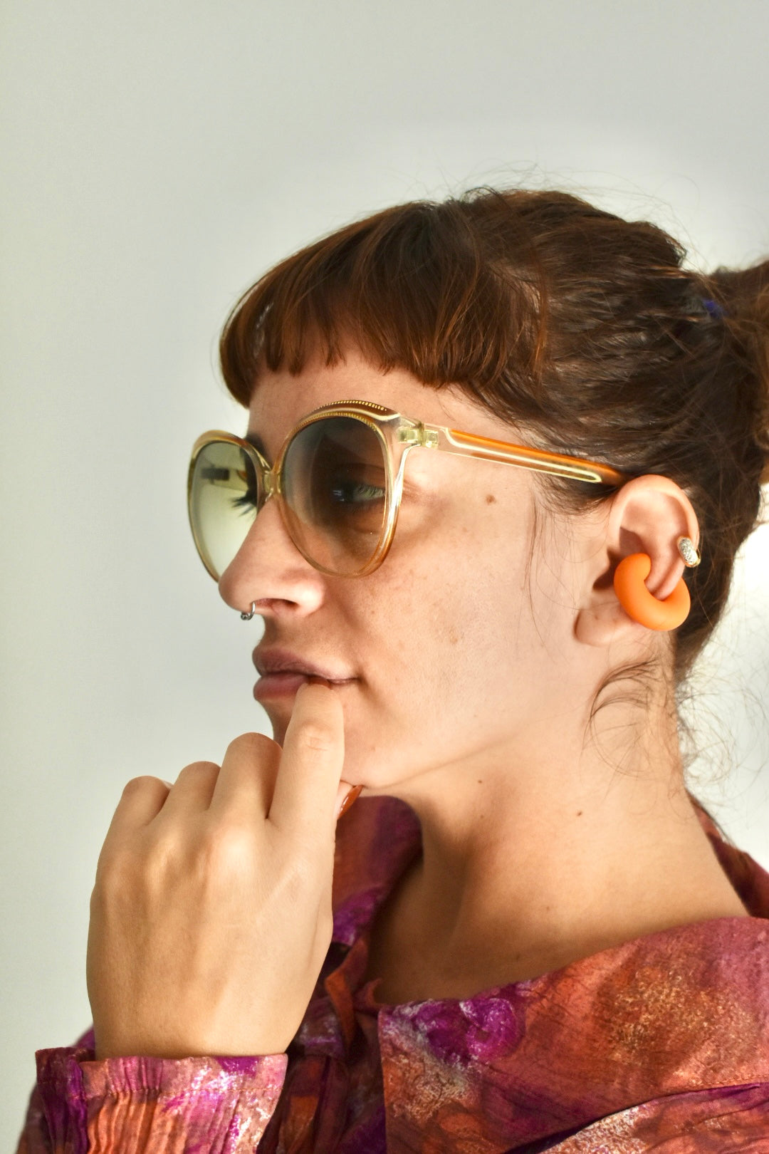 Vintage 1970s Sunglasses – Orange Frame with Gold Details