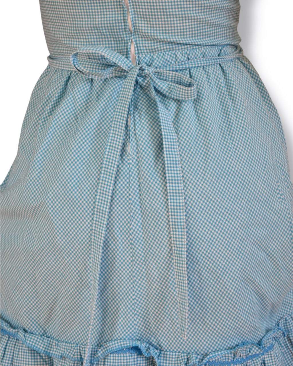 Vintage Blue Gingham Cotton Dress with Eyelet Trim