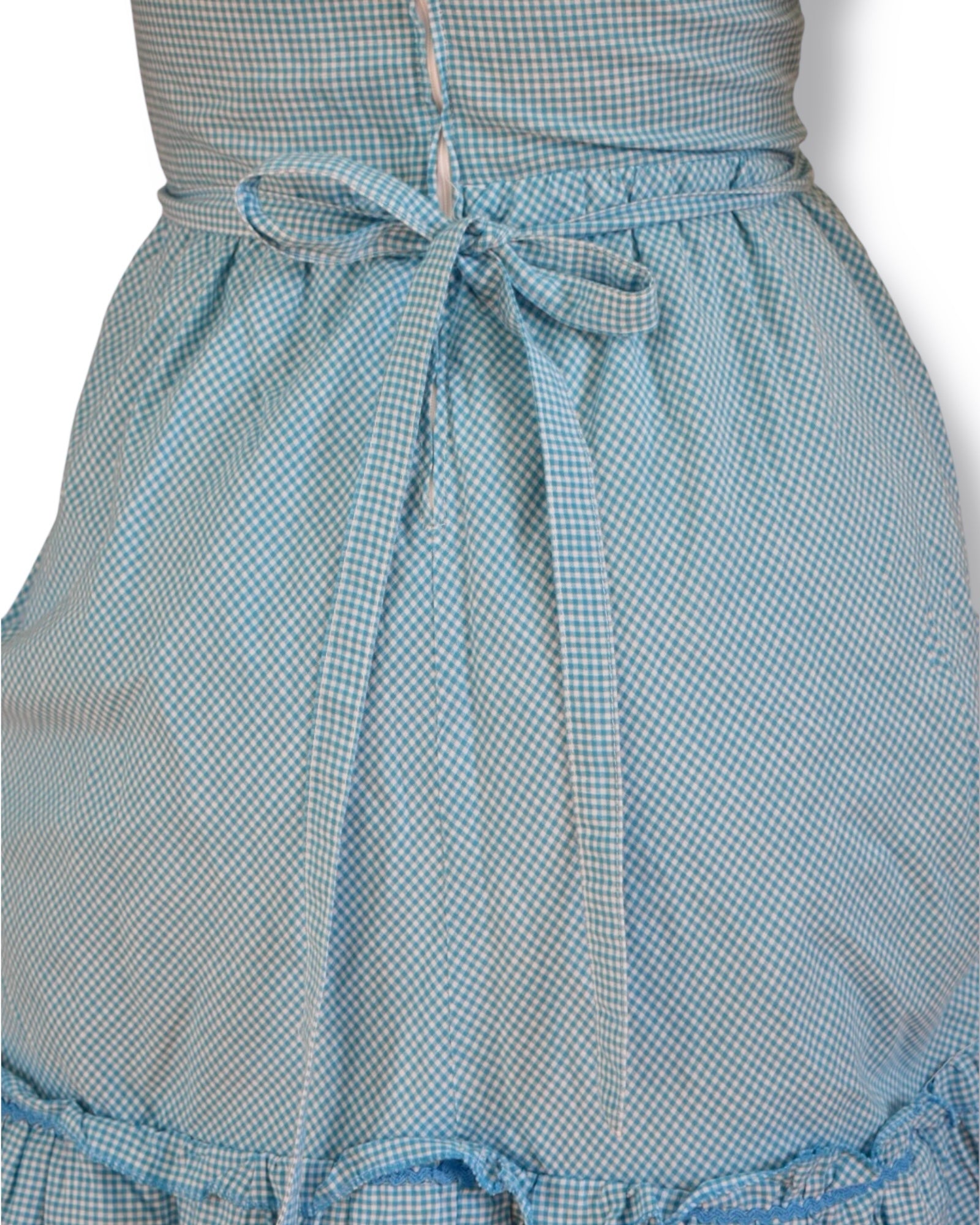 Vintage Blue Gingham Cotton Dress with Eyelet Trim