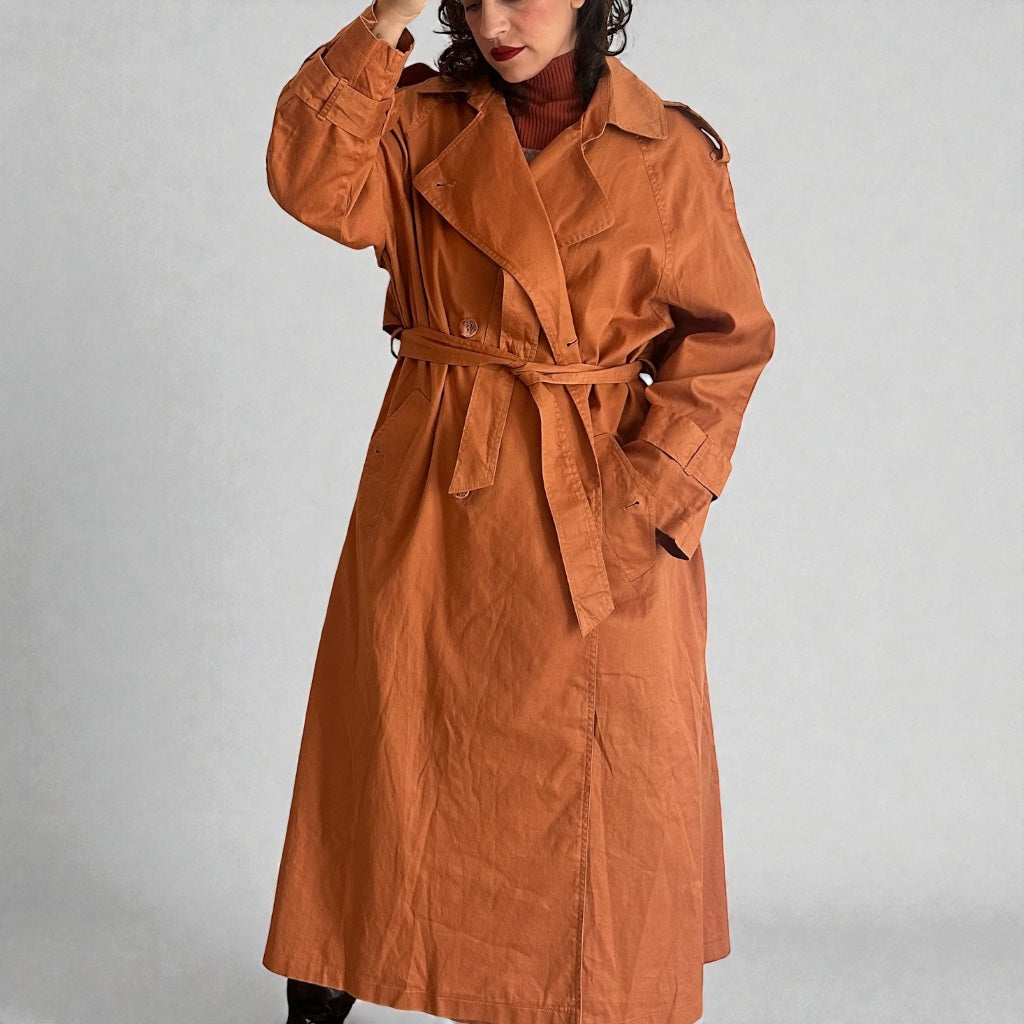 Vintage Oversized Trench Coat - Rust Terracotta