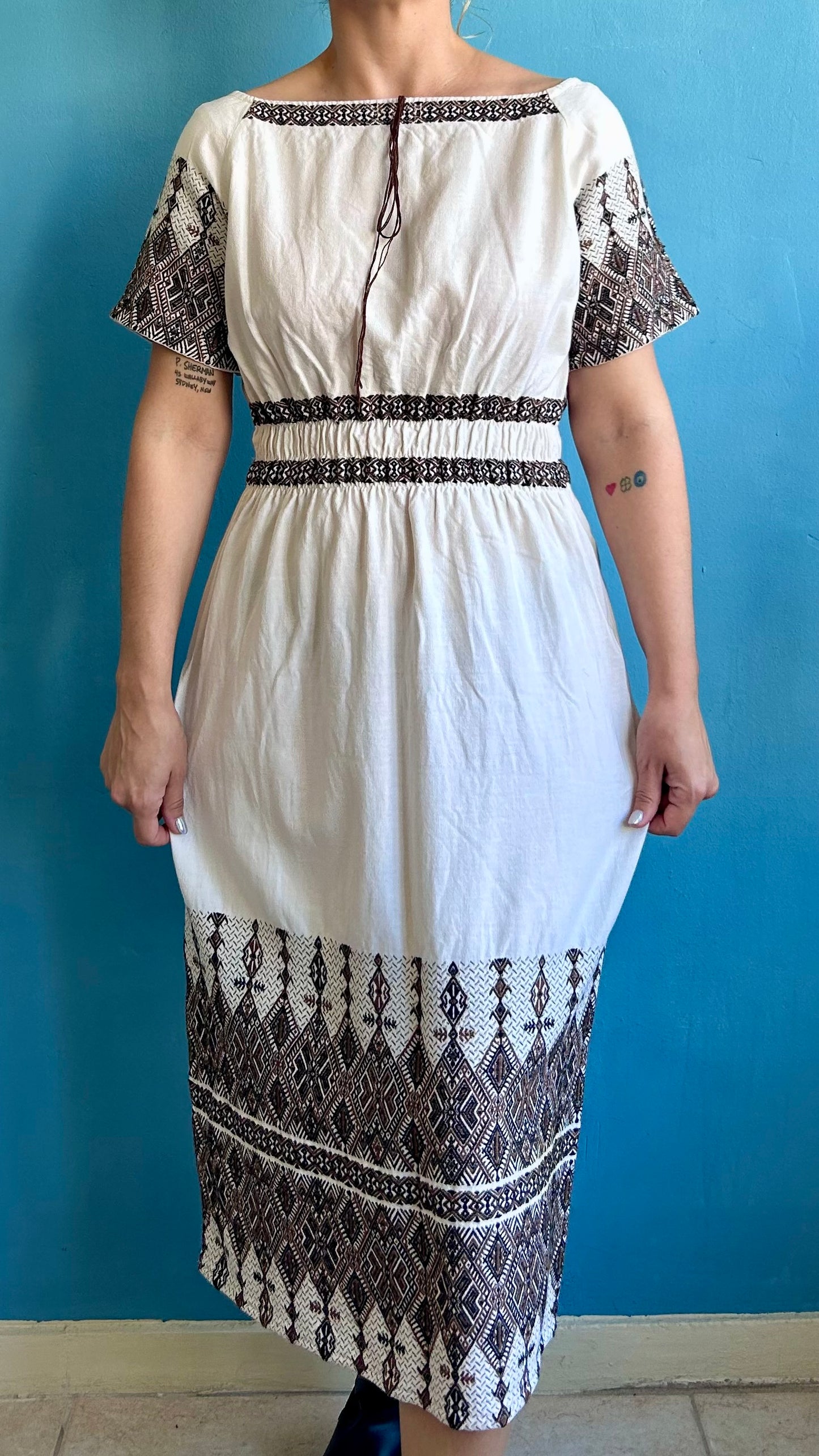 Vintage Ethnic Embroidered Linen Dress