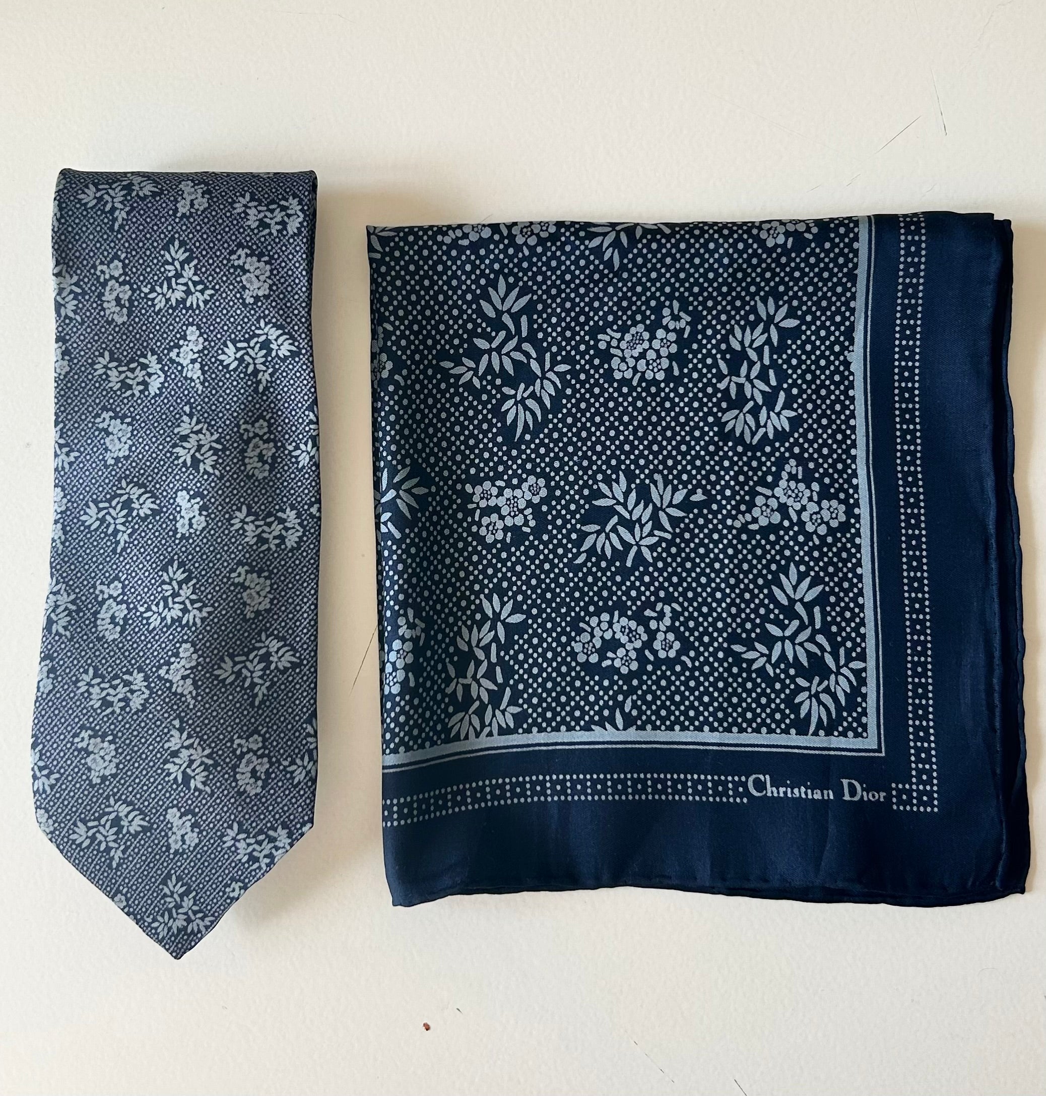 Vintage Christian Dior Monsieur Set – Silk Tie & Pocket Square 1980s