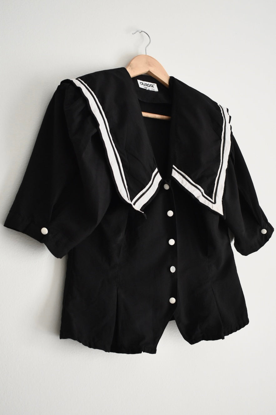 Vintage Black Women’s Blouse with Sailor Collar