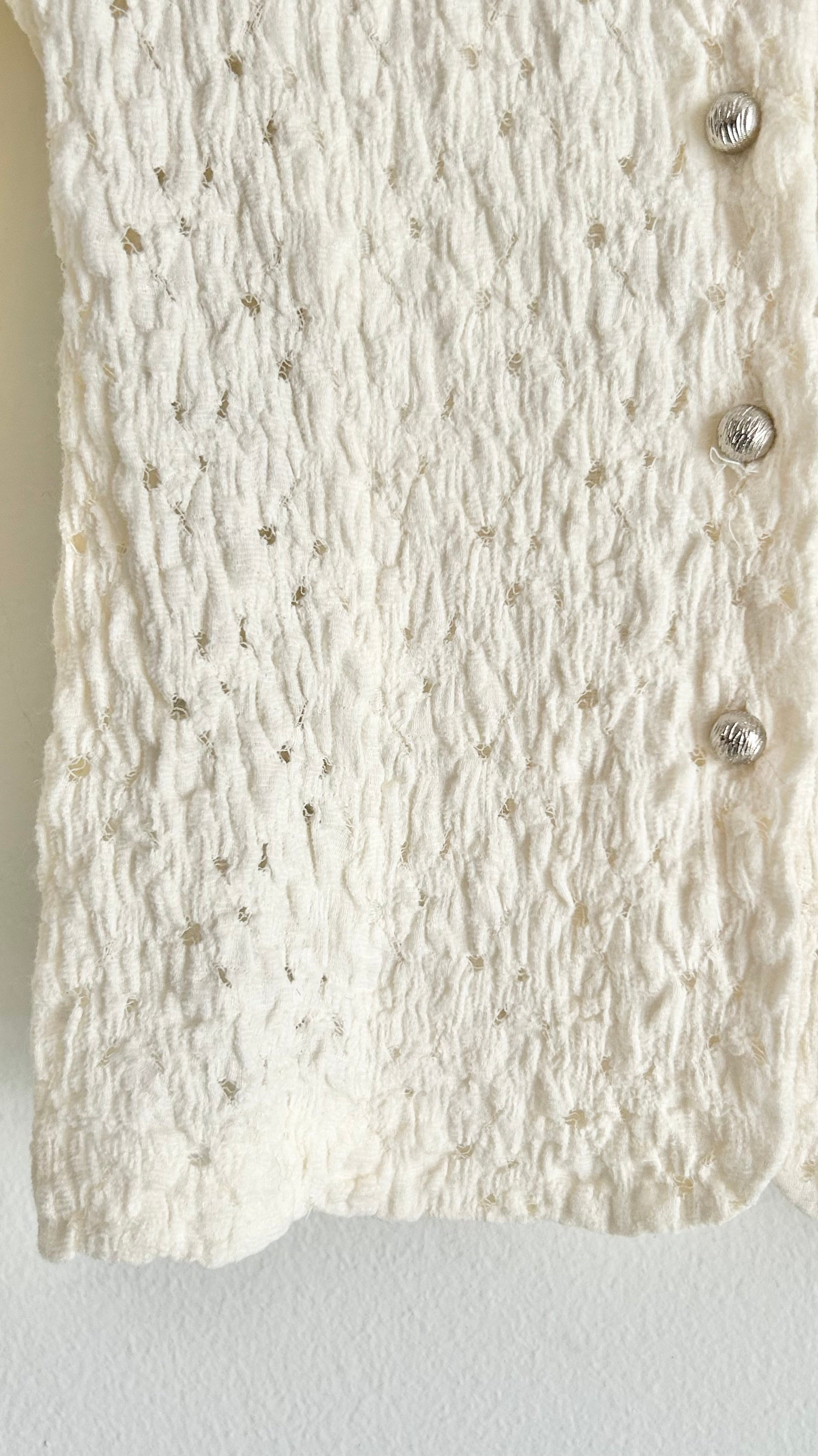 Vintage Cream Crinkle Textured Blouse