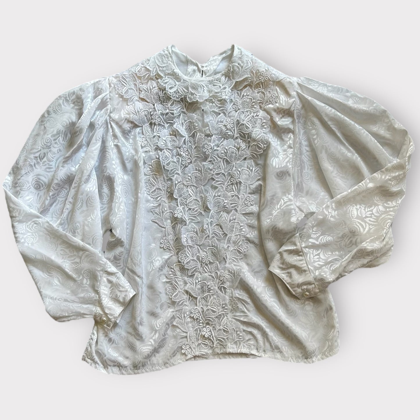 Off White Lace Details Blouse with Shoulder Pads