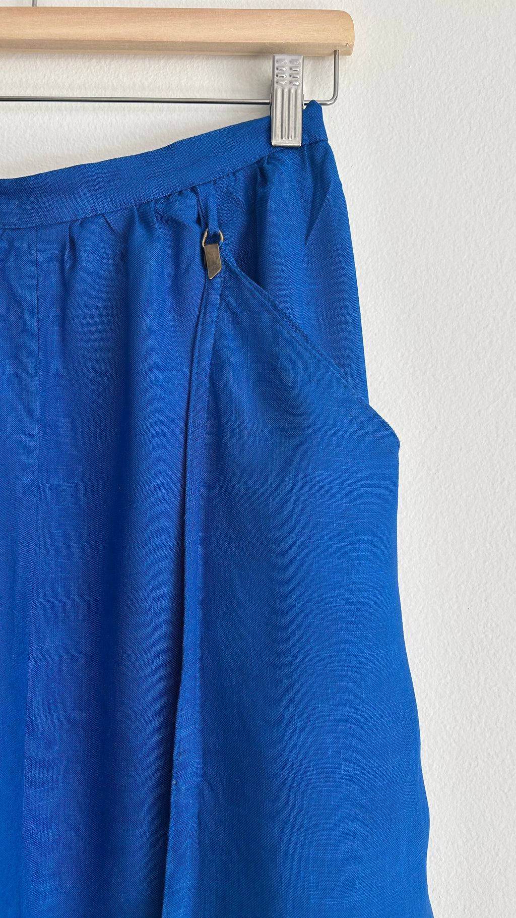 Vintage 1970s Royal Blue Linen Midi Skirt
