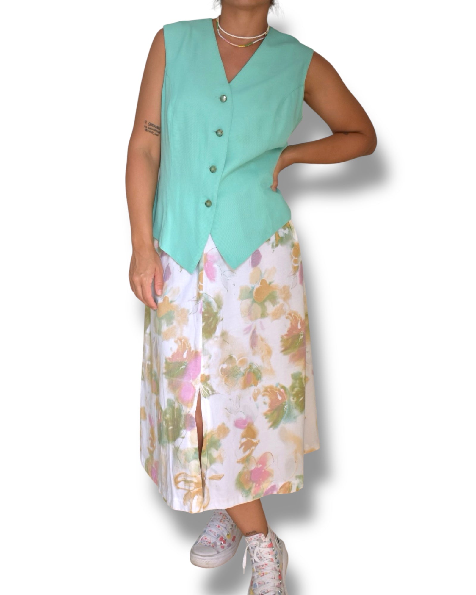 90s Women’s Vest – Mint Colour Ribbed (Size 40)