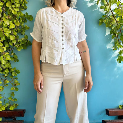 Vintage Embroidered White Top