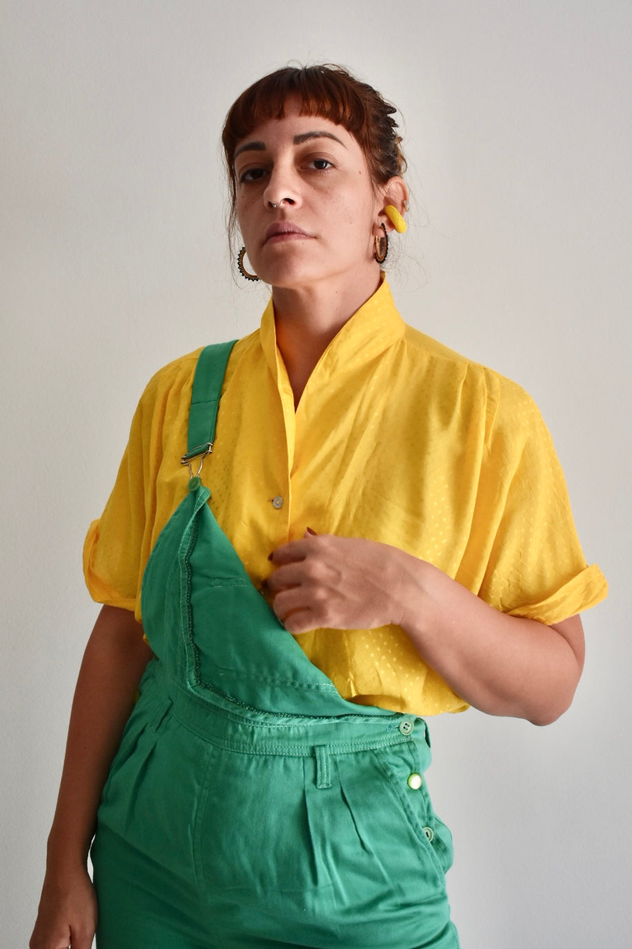 Vintage Mustard Women’s Blouse with Front Buttons