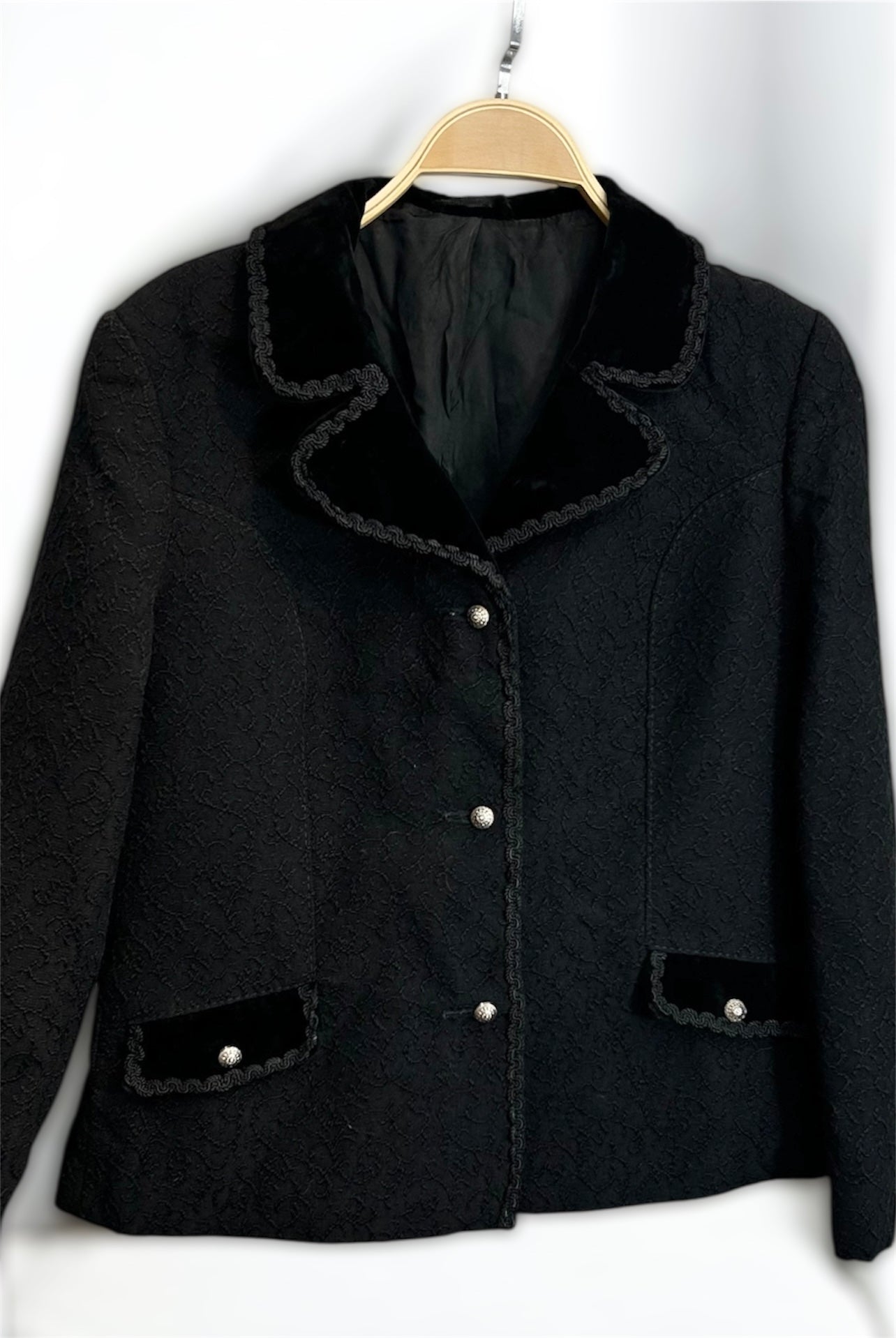 Vintage Black Embroidered Wool Blazer