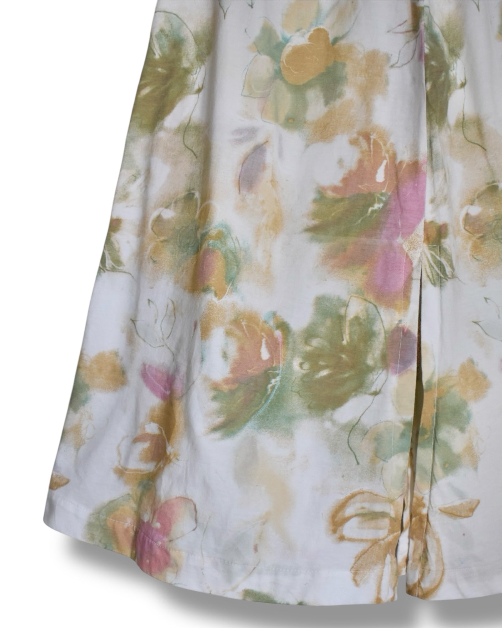 Vintage Colours of the World Midi Skirt – White with Watercolor Floral Print