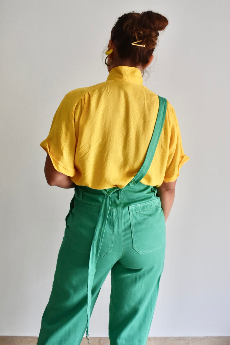 Vintage Mustard Women’s Blouse with Front Buttons