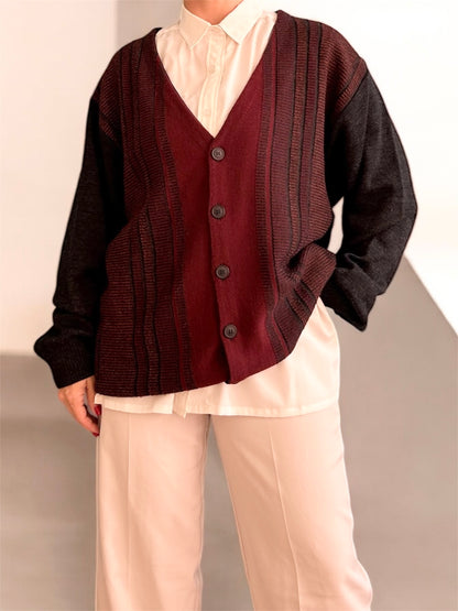 Vintage Dark Grey / Bordeaux Cardigan