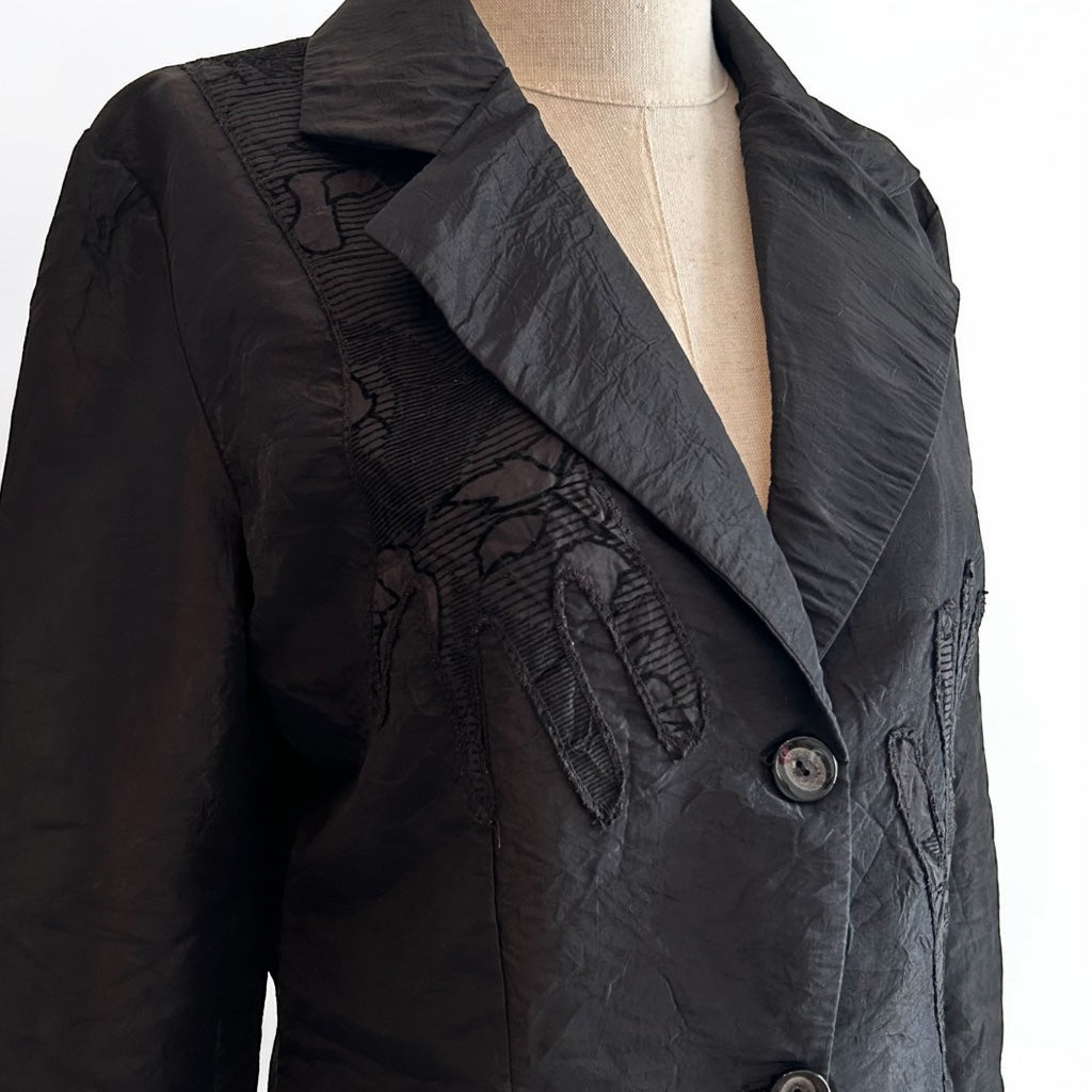 90s Structured Black Jacket • Unique Artistic Hand Details