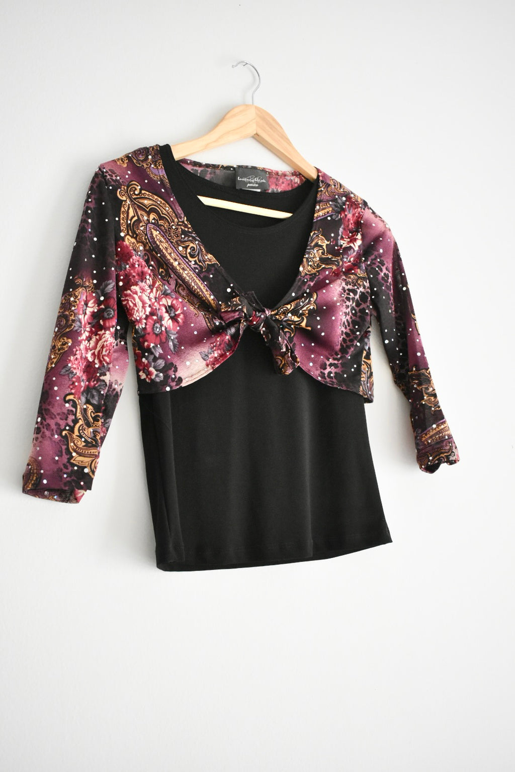 Y2K Black Sleeveless Top with Sheer Printed Bolero