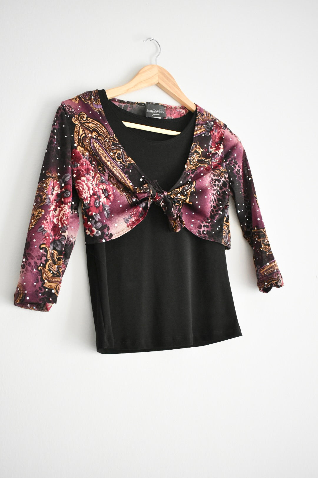 Y2K Black Sleeveless Top with Sheer Printed Bolero