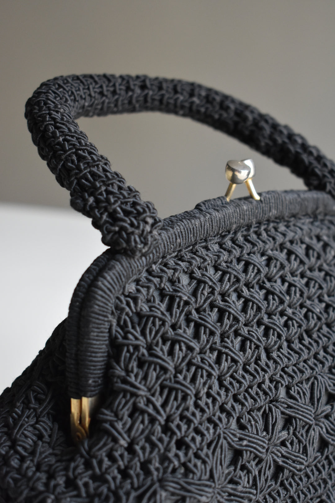 Vintage Black Macramé Handbag – 1950s/60s