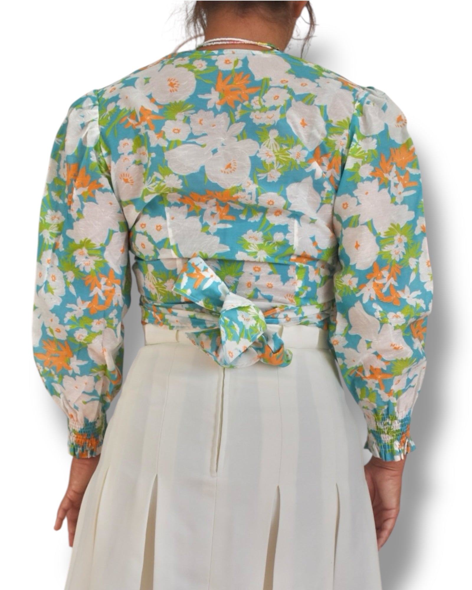 Vintage Handmade Wrap Blouse – Long Sleeve, Floral Print