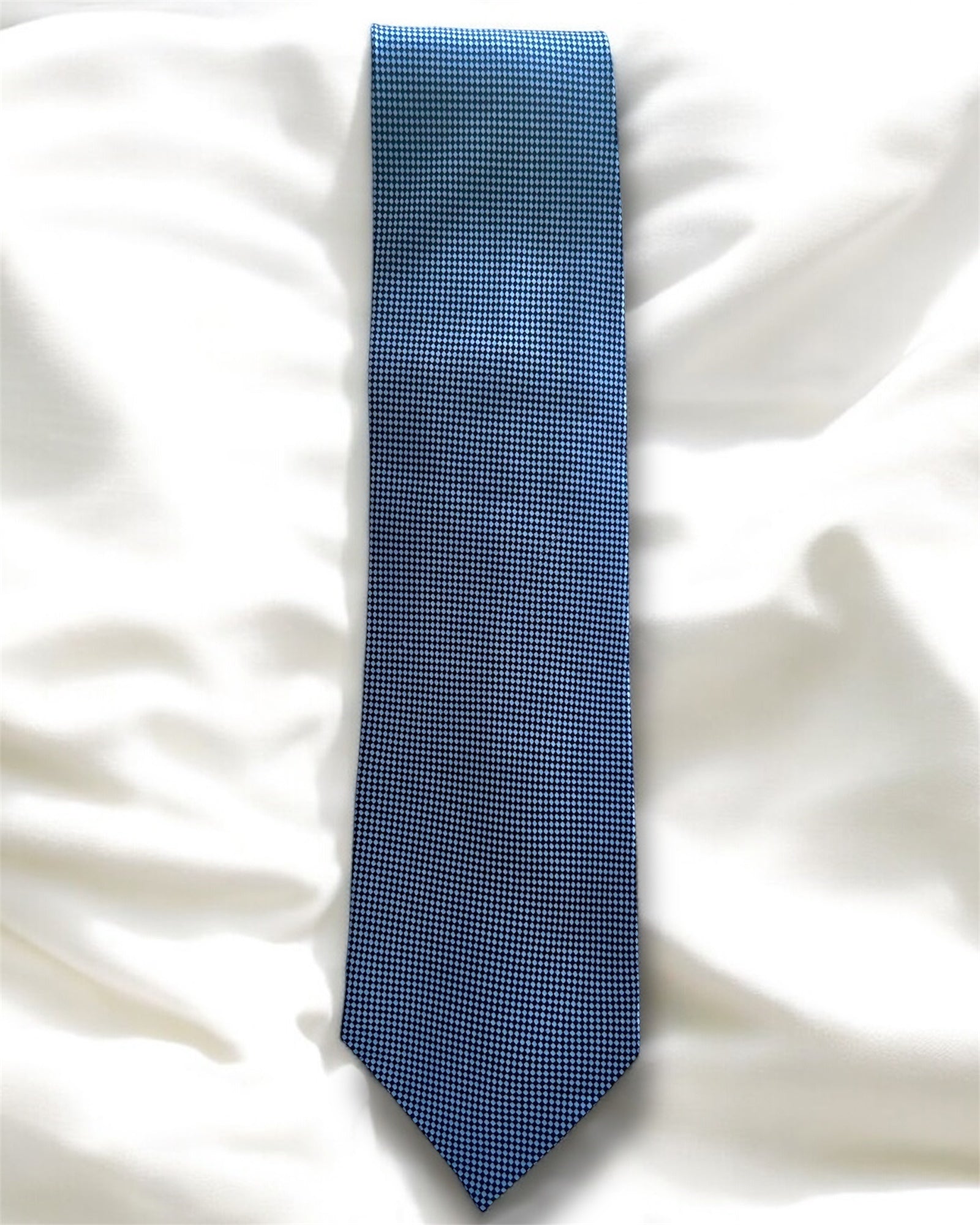 Vintage 100% Silk Tie — Blue Micro Pattern