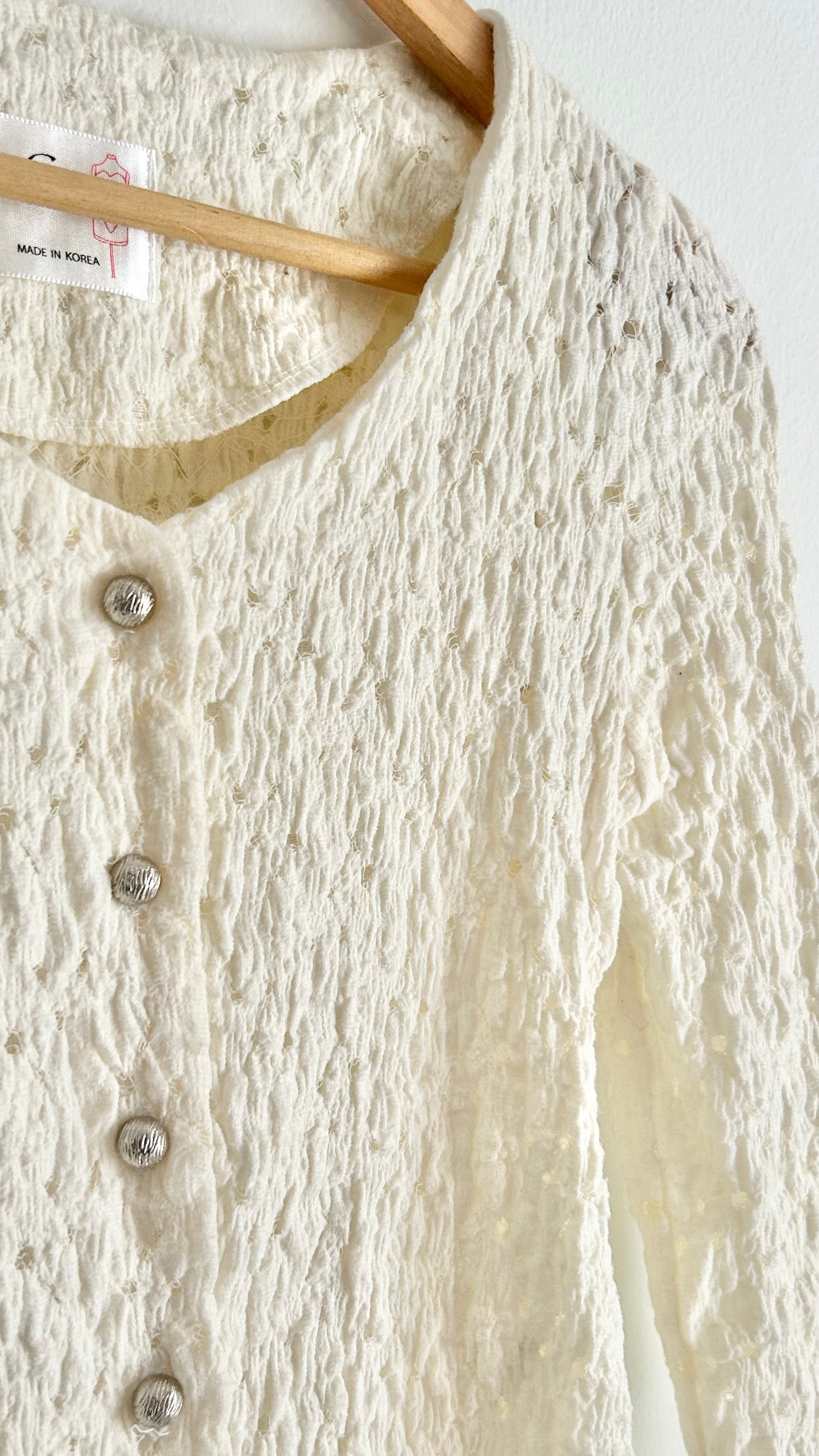 Vintage Cream Crinkle Textured Blouse