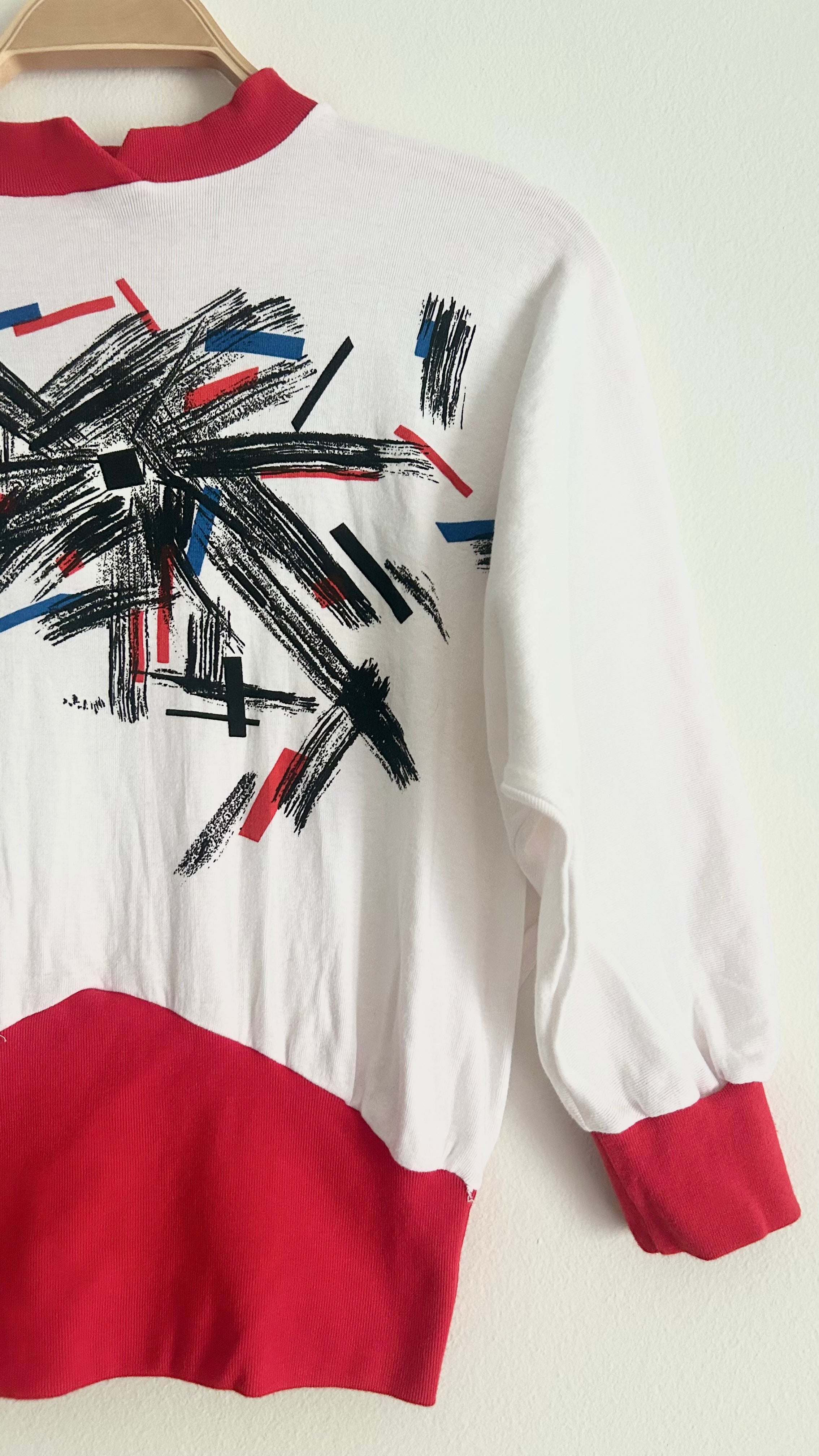 Vintage White 3/4 Sleeve Women’s Shirt with Red Details