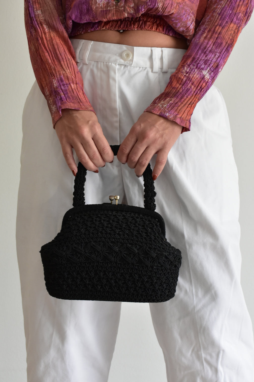 Vintage Black Macramé Handbag – 1950s/60s