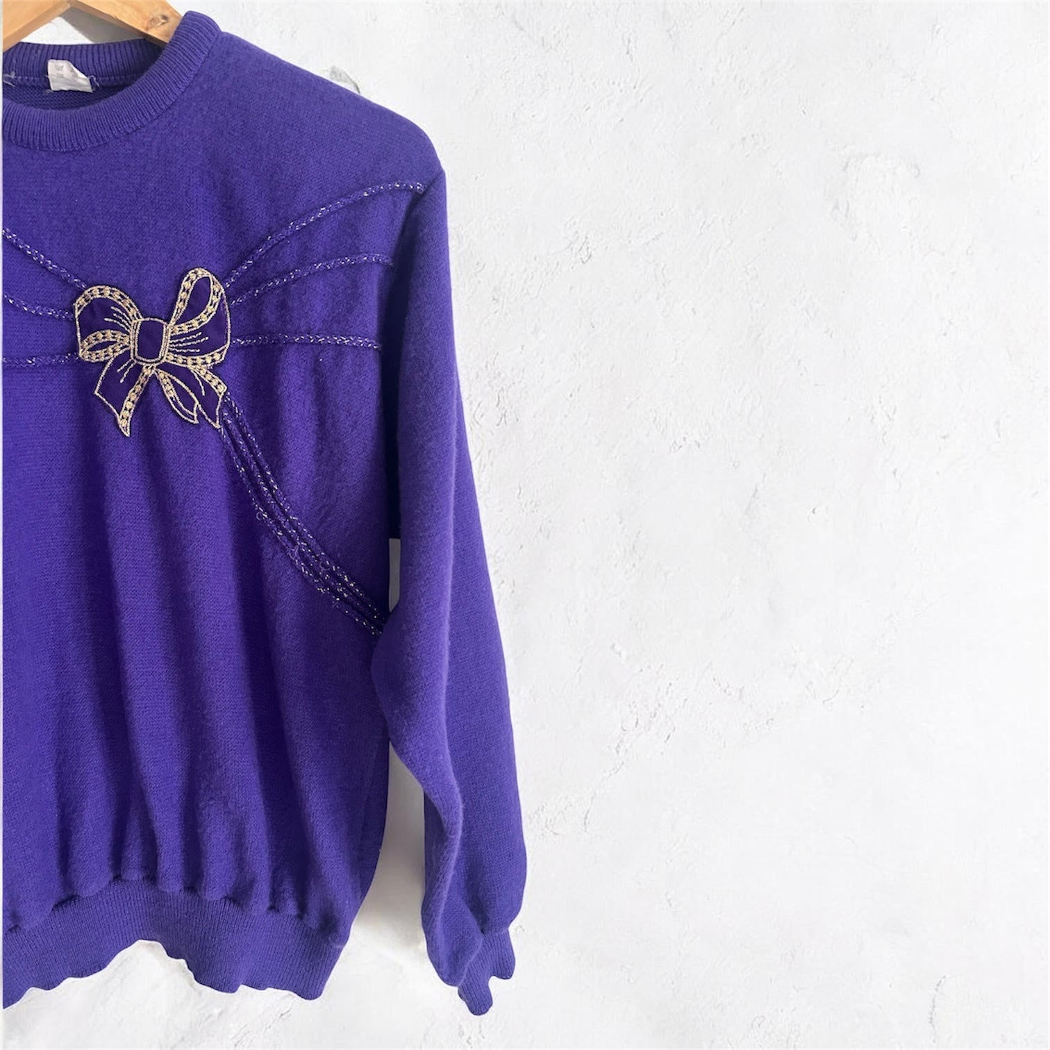 Vintage 80s Statement Knit – Royal Purple & Gold Bow Detail