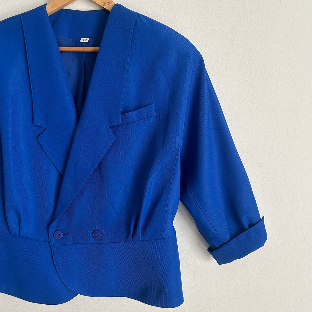 1980s Cobalt Blue Cropped Power Blazer