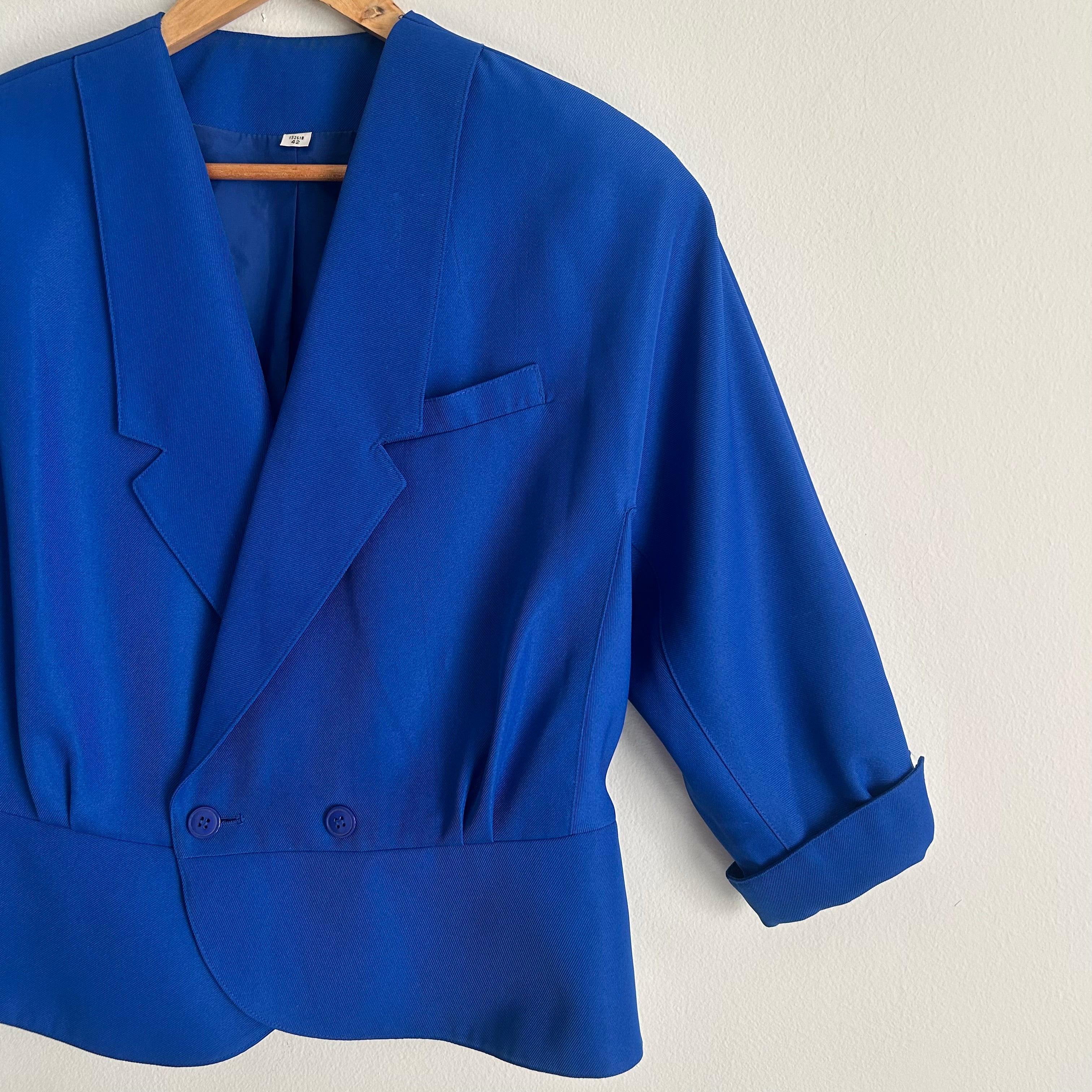 1980s Cobalt Blue Cropped Power Blazer