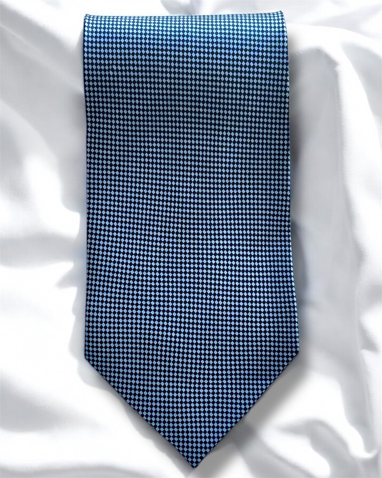 Vintage 100% Silk Tie — Blue Micro Pattern