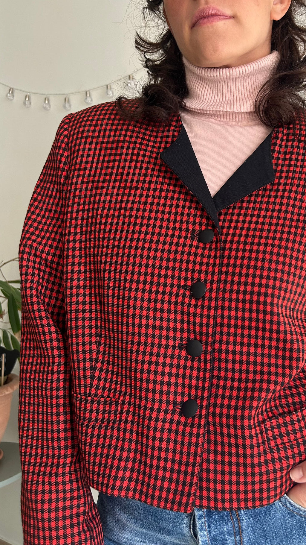 Vintage Red Gingham Cropped Blazer