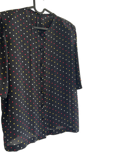 80’s See through Polka Dot Blouse with Shoulder Pads (removable)