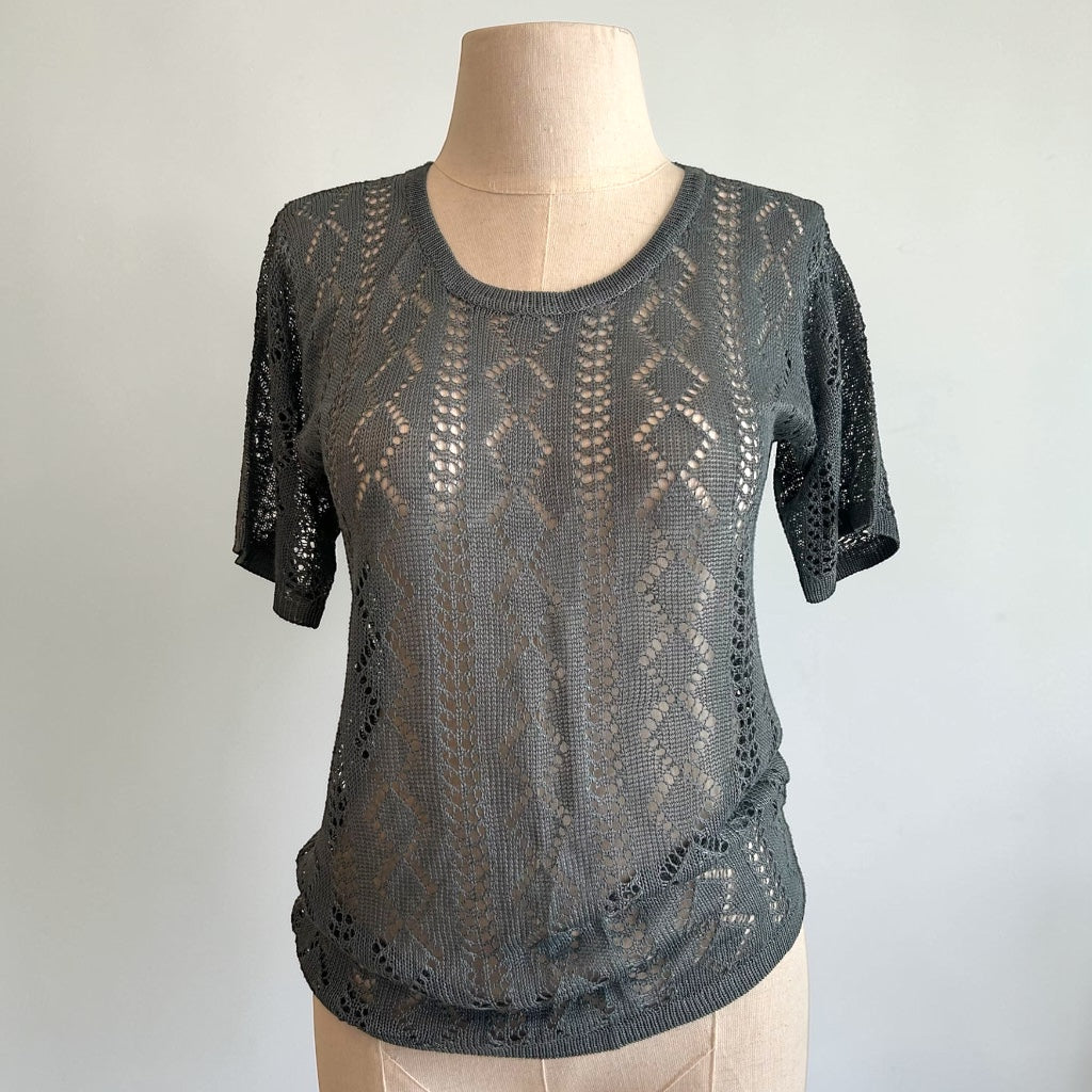90s Aesthetic Mesh Knit Short Sleeve Top