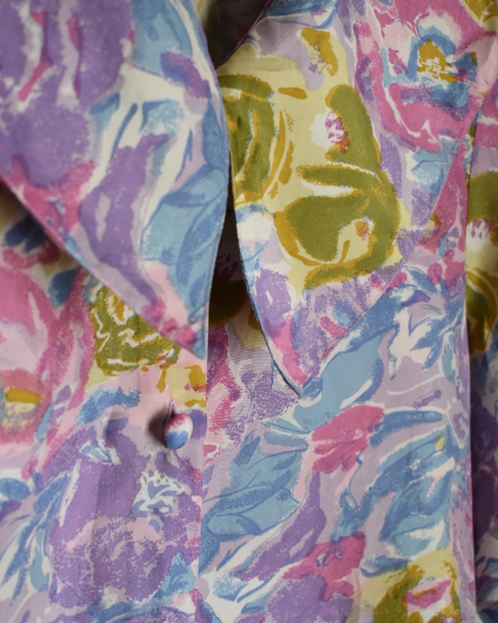 Vintage 1980s Silk Floral Blouse with Oversized Collar