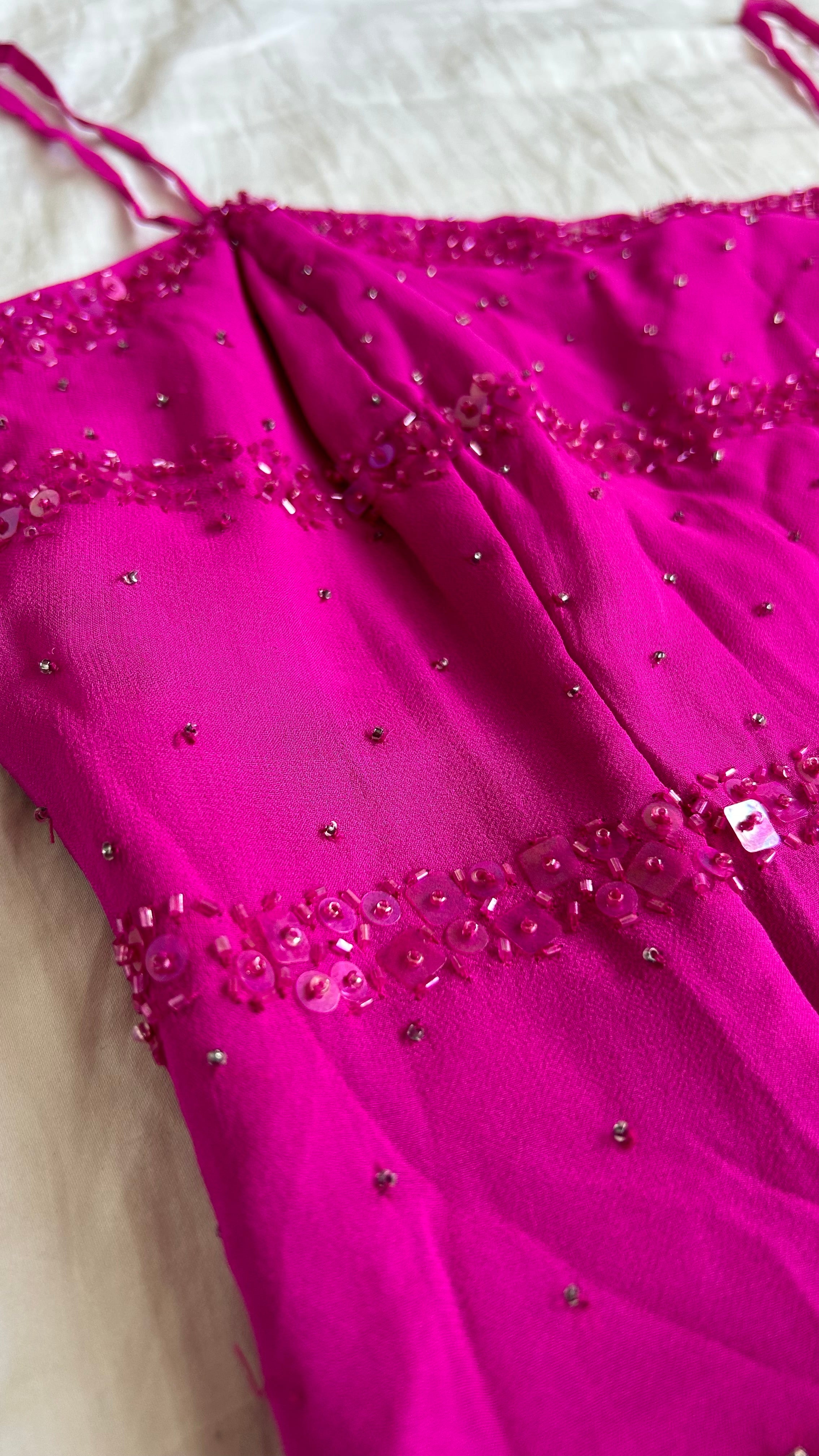 Dead Stock Vintage Corset 100% Silk Fuchsia