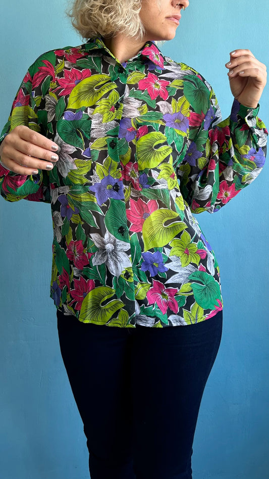 Vintage See Through Floral Blouse