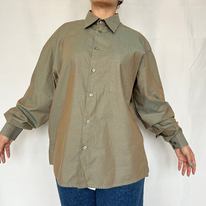 Metallic Olive Green Long Sleeve Shirt