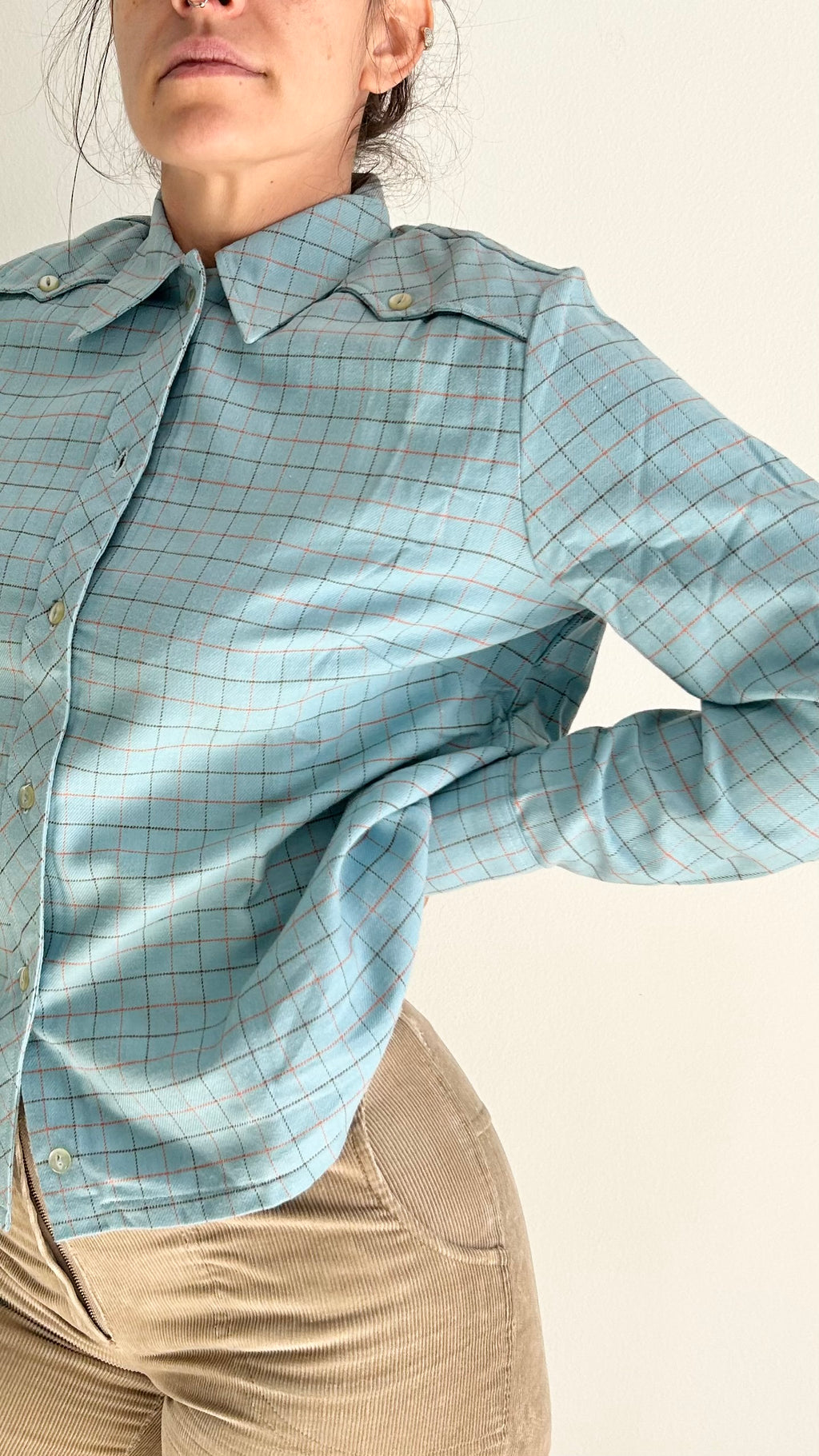 1970s Light Blue Flannel Button-Up Shirt – Long Sleeve