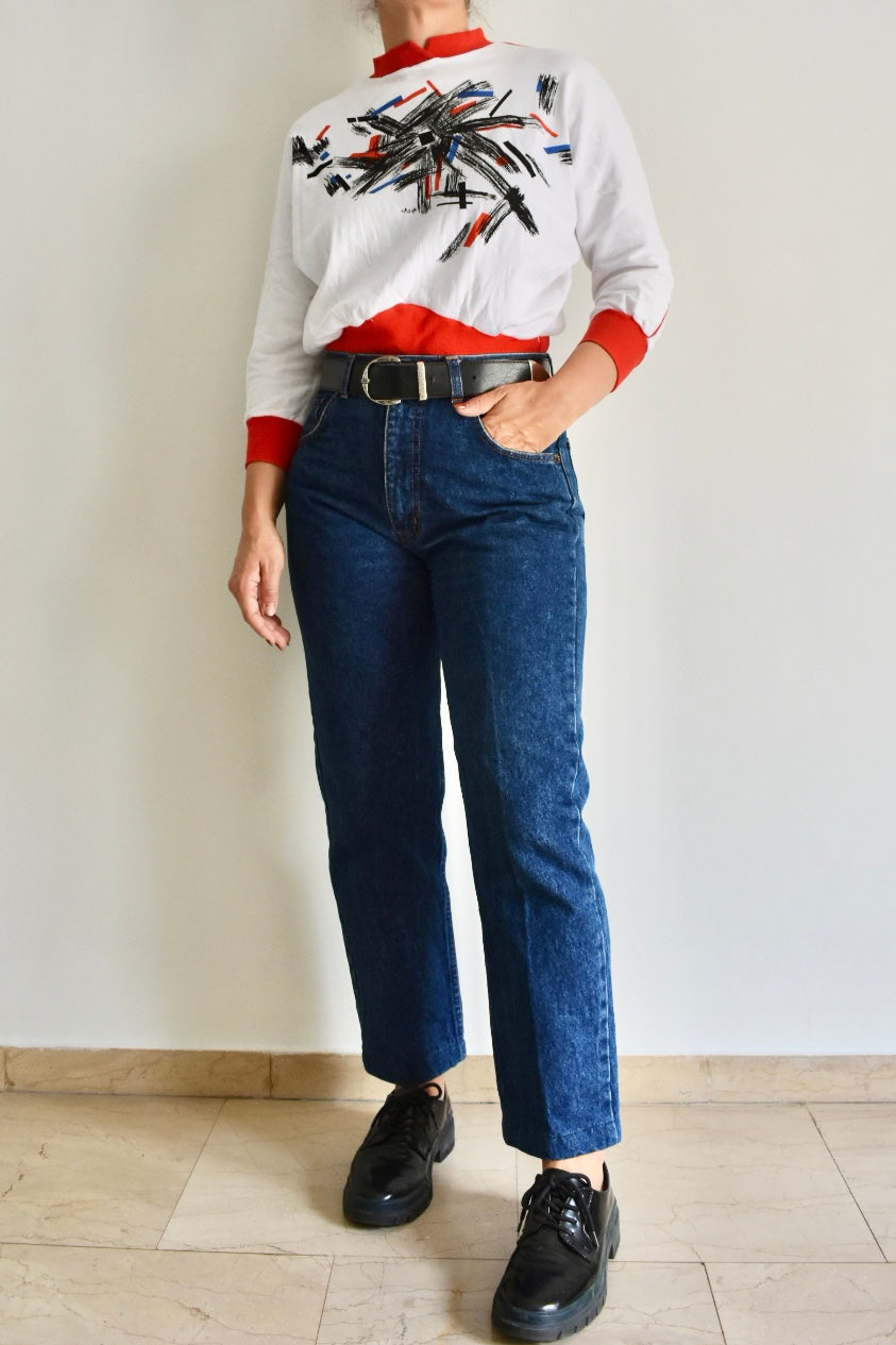 Vintage White 3/4 Sleeve Women’s Shirt with Red Details