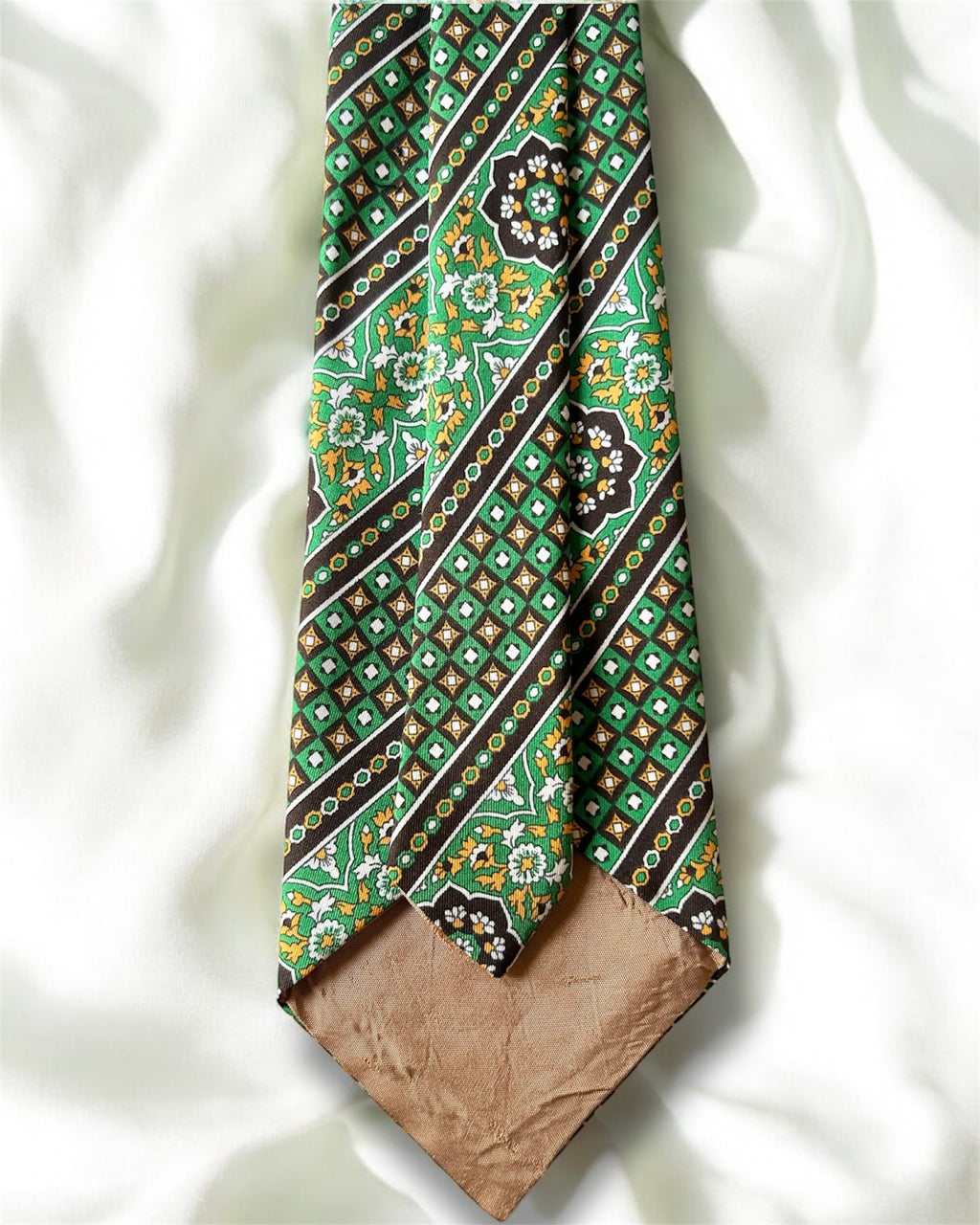 Vintage Tie – Green & Brown Geometric Pattern