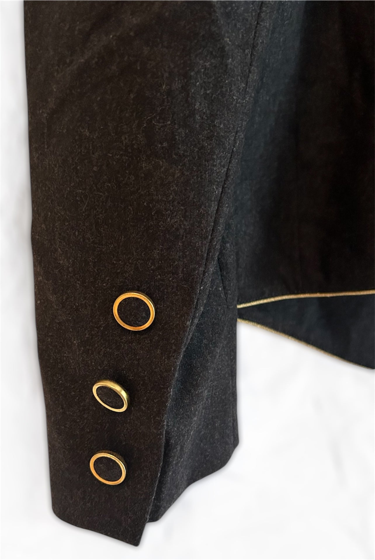 Vintage Dark Grey Blazer – Gold Trim & Beaded Detail