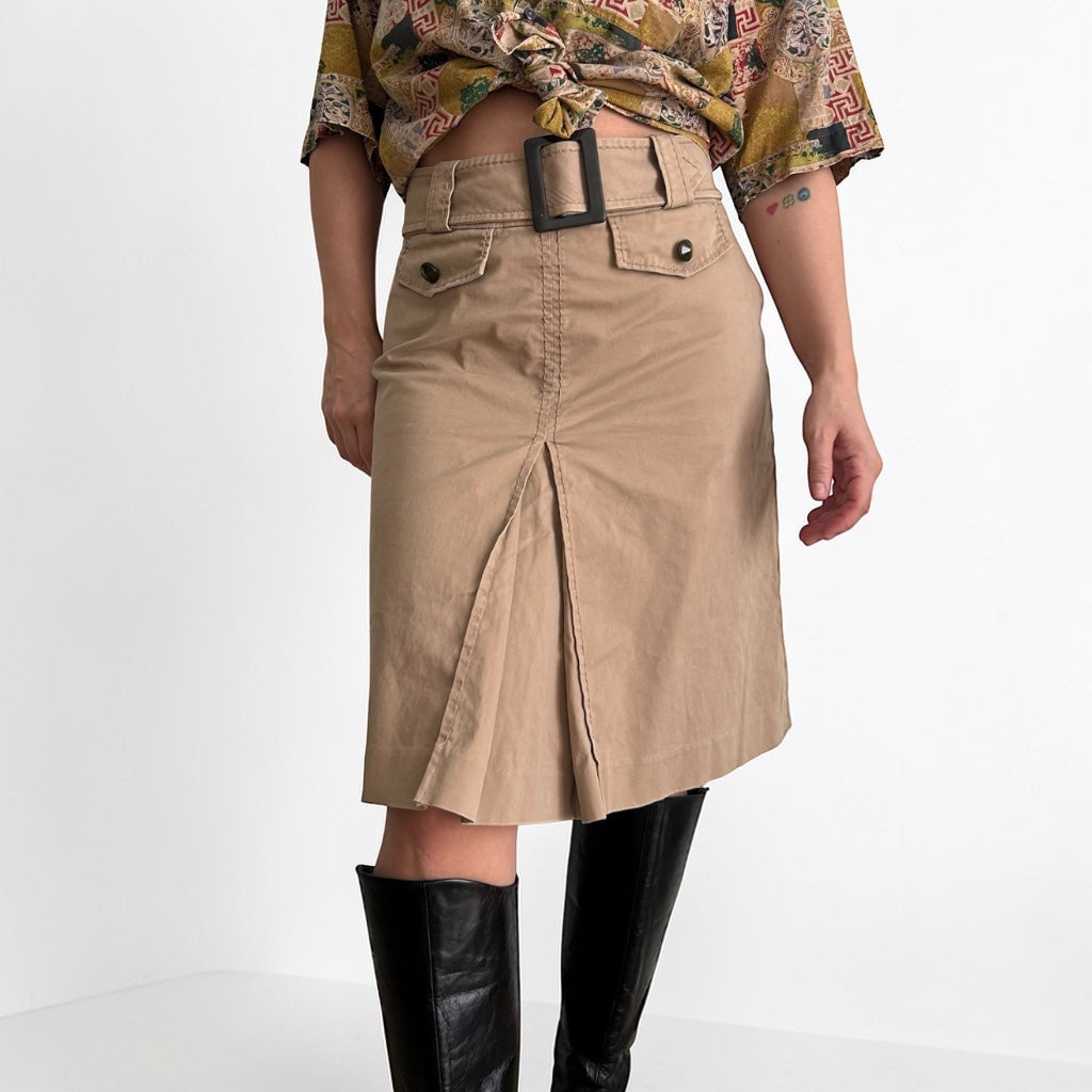Y2K Camel Tone Belted Skirt