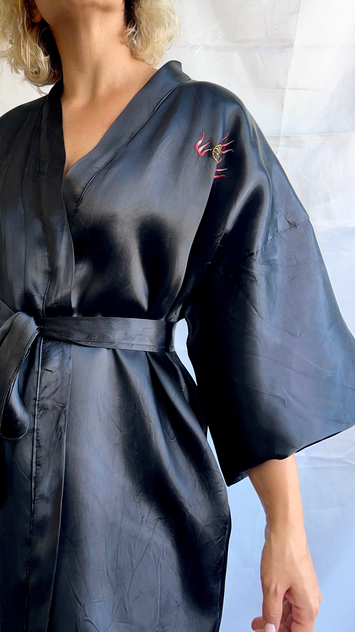 Vintage Embroidered Black Kimono