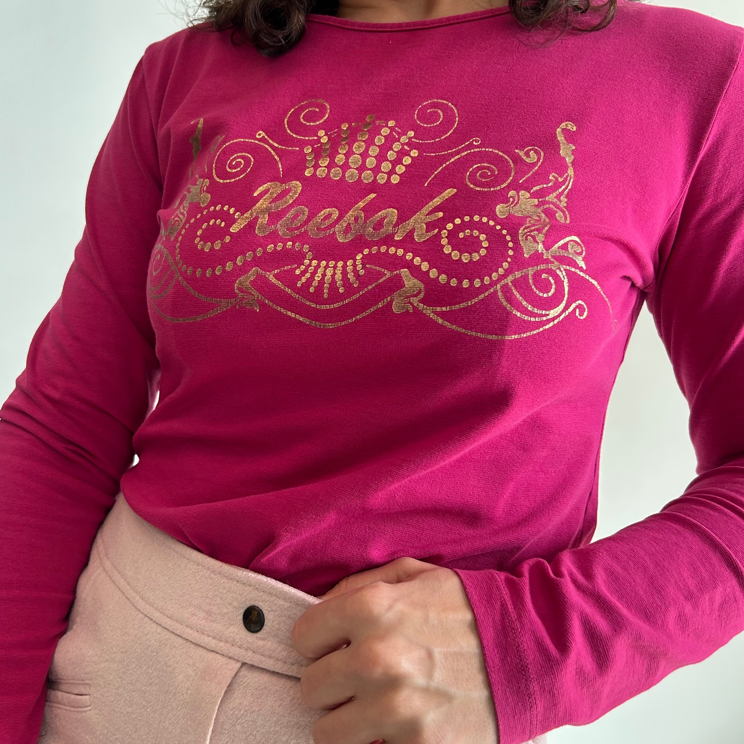 Early 2000s Y2K Reebok "Royal Crown" Long Sleeve – Magenta & Gold