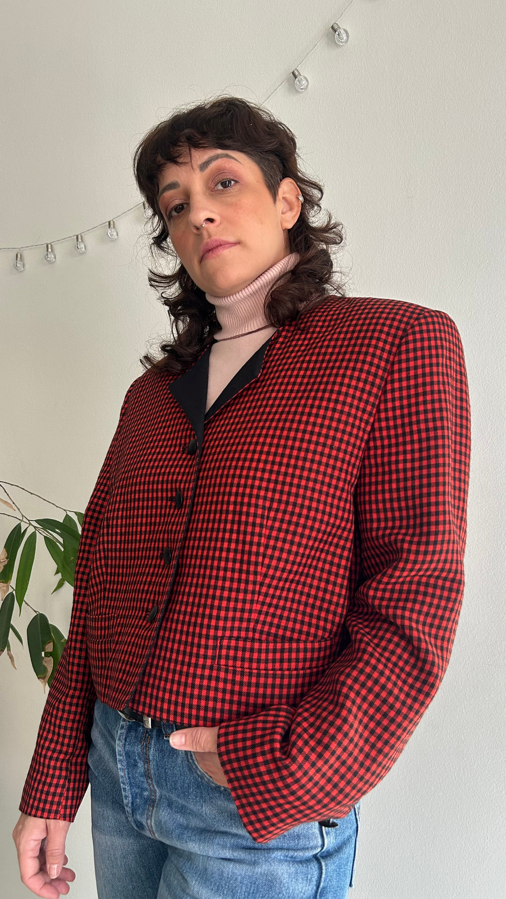 Vintage Red Gingham Cropped Blazer