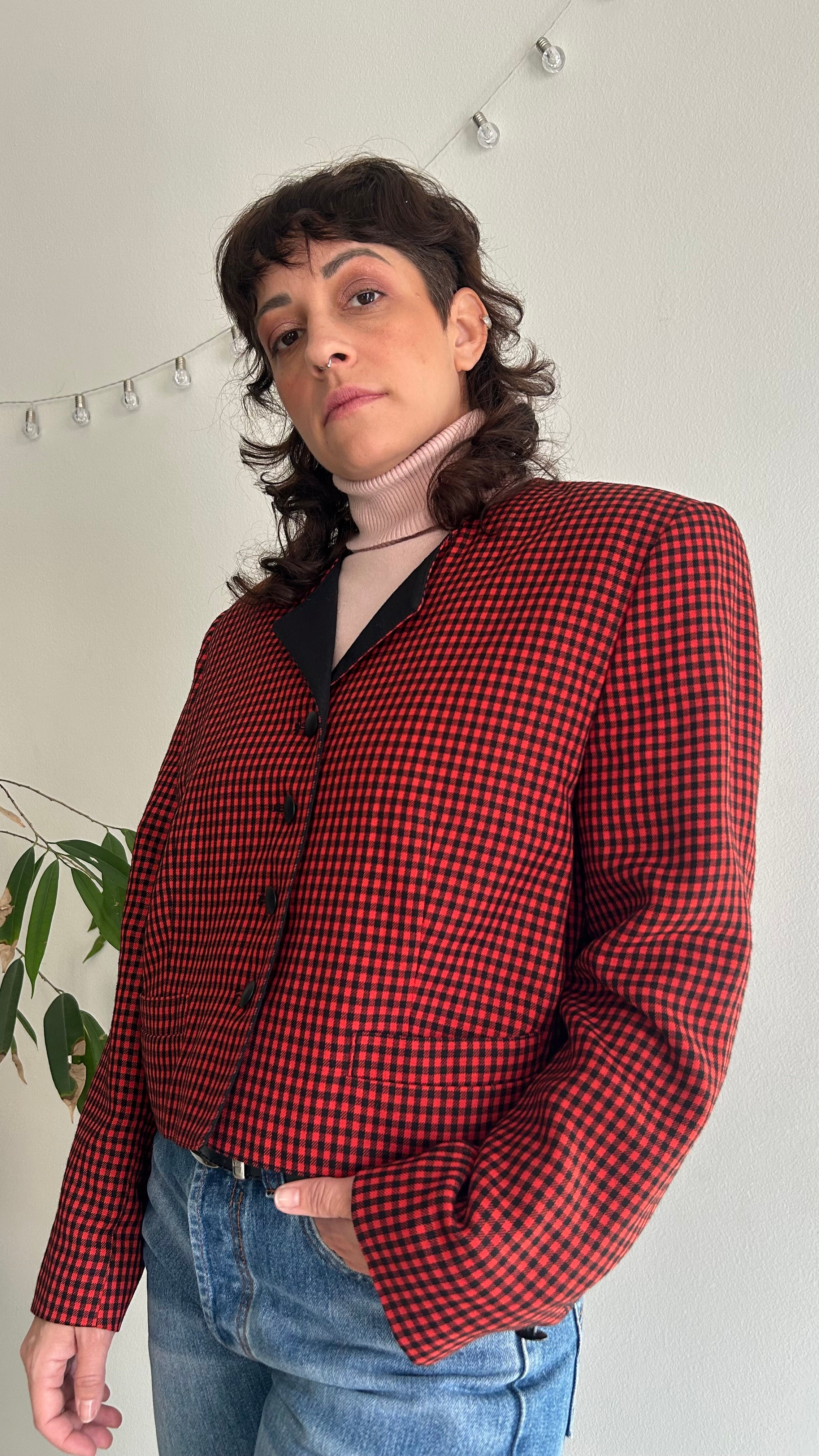 Vintage Red Gingham Cropped Blazer