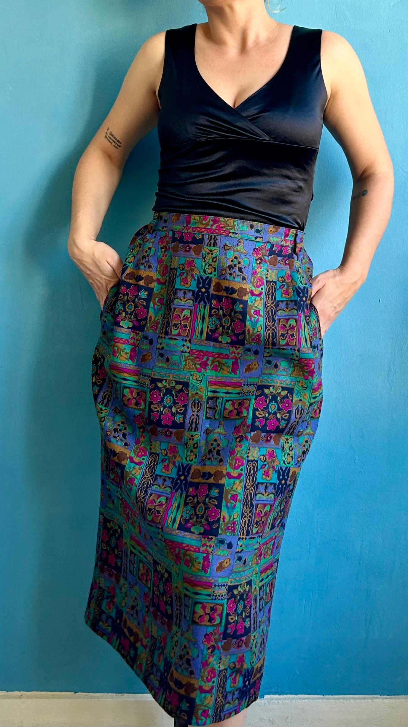 Vintage Patterned Midi Skirt