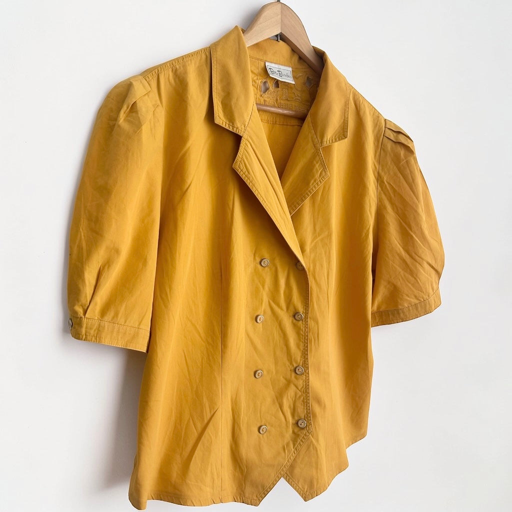 Vintage Mustard Puff-Sleeve Blouse