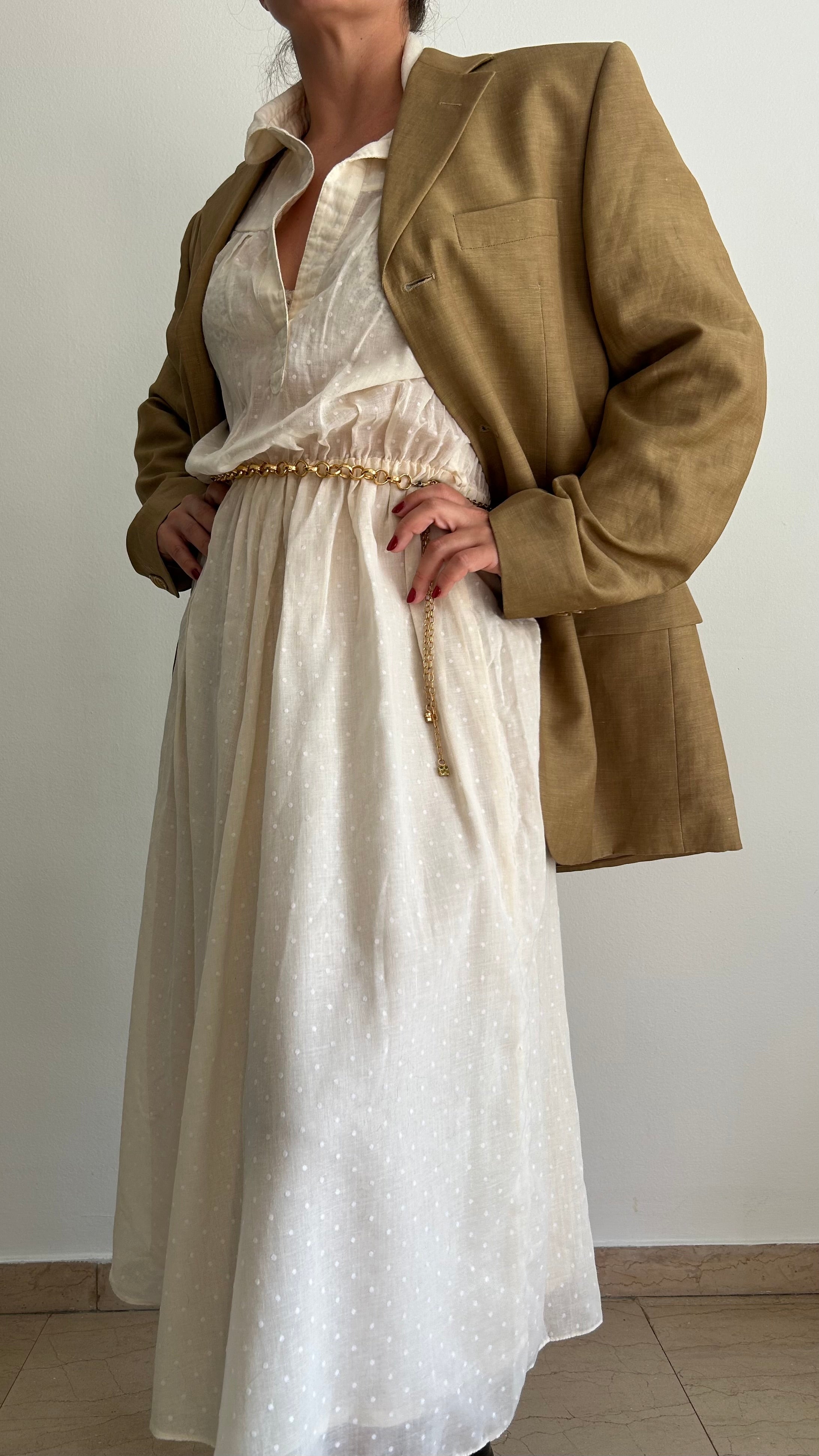 Vintage 1980s Maxi Blazer | Wool & Linen Blend | Italian Size 46